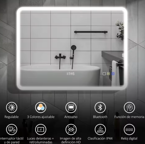 Espejo de Baño con Luz LED con Bluetooth